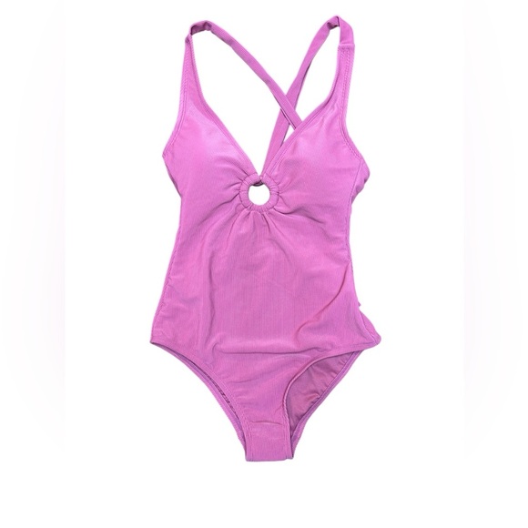 Shade & Shore Plunge Ring Detail One Piece Swimsuit - Mauve XS - Picture 2 of 7